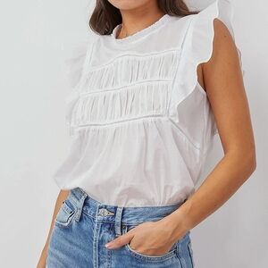 Rails Filomena White Boho Flutter Sleeve Ruffle Lace Top‎ Xtra Small Revolve